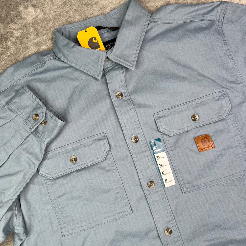 Carhartt Newcastle Shirt Jac Mens XL Blue Herringbone Rugged Flex Relaxed Fit